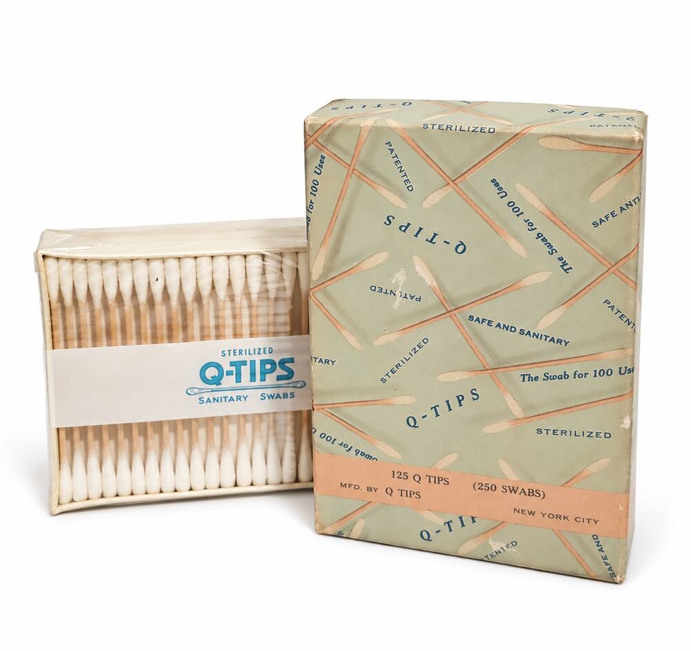 Vintage Q-Tips Cotton Swabs Box Medical Advertising Prop